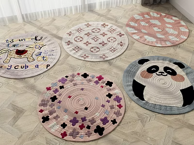 Colorful Round Rugs with Cute Animal and Floral Patterns for Home Decor 3d model