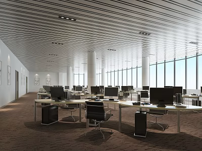 modern public office area open office partition desk 3d model