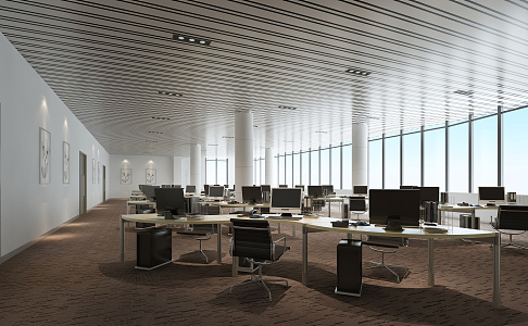 modern public office area open office partition desk 3d model