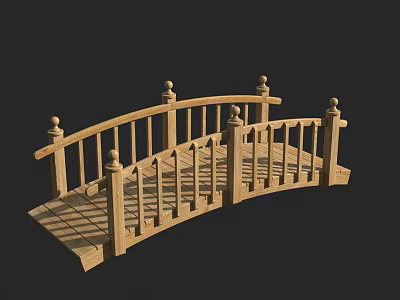Wooden Arched Garden Bridge With Ornate Railings And Ball Finials Design 3d model
