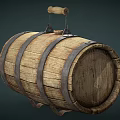 Traditional Wooden Kitchen Barrel With Metal Hoops And Sturdy Wooden Handle