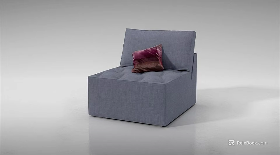 Stylish Gray Fabric Single Sofa Featuring Red Decorative Pillow In Modern Design 3d model 