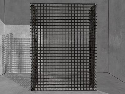 Metal Grid Structure In Concrete Room With Reflection 3d model