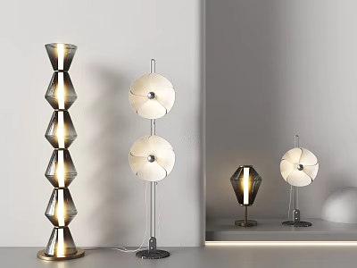 Modern Lighting Combination With Geometric Floor Lamp And White Shade Table Lamp Design 3d model