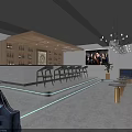 Modern Open Bar With Large Windows Night View Bar Counter Bench Seats And Lighting