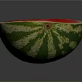 Fresh Ripe Watermelon Half Cut With Red Flesh Black Seeds And Green Rind