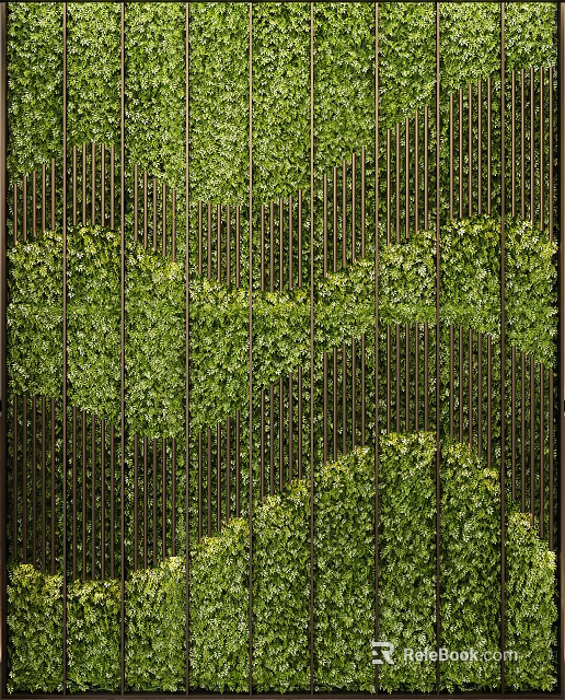 Living Wall With Vertical Metal Grille And Lush Greenery 3d model 