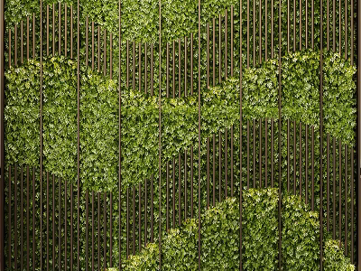Living Wall With Vertical Metal Grille And Lush Greenery 3d model