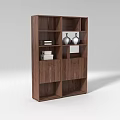 Brown Wooden Shelving Unit With Multiple Shelves Books And Silver Vases