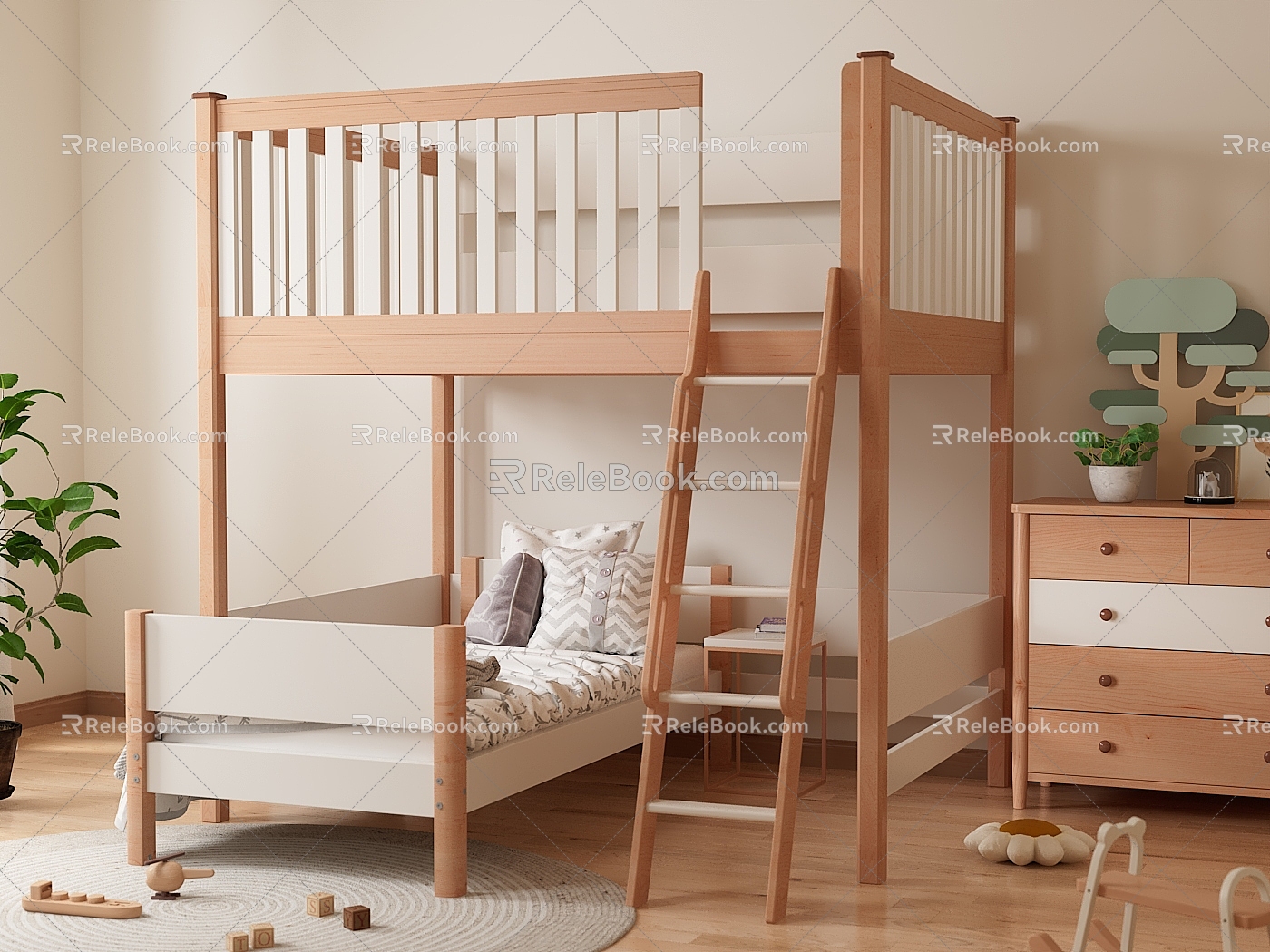 Children's room bed multi-functional children's combination bunk bed cream wind solid wood bed model