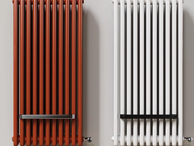 Modern Red And White Wall Mounted Column Radiators For Home Heating Solutions 3d model