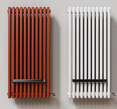 Modern Red And White Wall Mounted Column Radiators For Home Heating Solutions 3d model