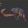 Furry Orange Game Movie Character With Long Tail And Blue Backpack Tied With Rope