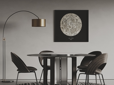 minotti Dining Table and Chair Round Dining Table and Chair Light Luxury Dining Table and Chair Decorative Painting Floor Lamp 3d model