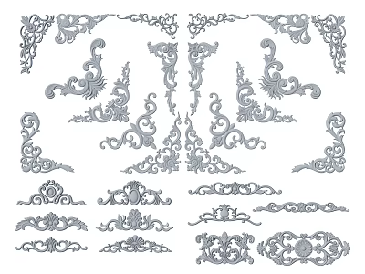 Ornate Decorative Carvings Various Classical Vintage Design Elements for Artistic Projects 3d model