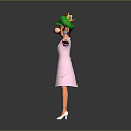 Animated Character And Mushroom Creature Wearing Green Hat Pink Coat Standing With Arms Outstretched