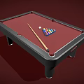Red Felt Billiard Table With Black Frame Cue Stick And Colorful Balls