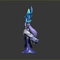 Fantasy Woman Character With Blue Feathered Dress Crown And Crystal Magic Staff