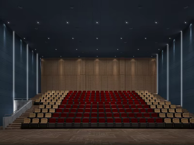 Cinema Interior With Red And Yellow Seats Arranged In Rows And Wall Panels 3d model