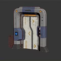 Futuristic Sci Fi Metal Portal Door Structure With Blue Yellow Accents And Control Panel