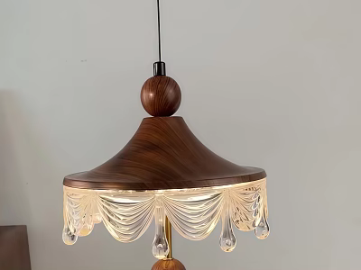 Vintage Wooden Chandelier With Wooden Ball Top And Transparent Tassel Accents 3d model