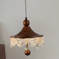 Vintage Wooden Chandelier With Wooden Ball Top And Transparent Tassel Accents