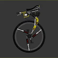 Unique Yellow Mountain Bike Featuring Black Seat Large Wheel And Red Components