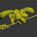Game Movie Character With White Long Hair Red Staff And White Dress Yellow Trim