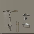 Modern Shower System With Handheld And Fixed Head Golden Finish Bathroom Shelves Towel Rack