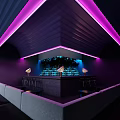 Modern Hotel Lobby With Stylish Purple Neon Lights And Sleek Integrated Bar Lounge Design