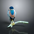 Vibrant Bird With Blue Head Light Blue Body Pink Chest Yellow Feet On Green Branch