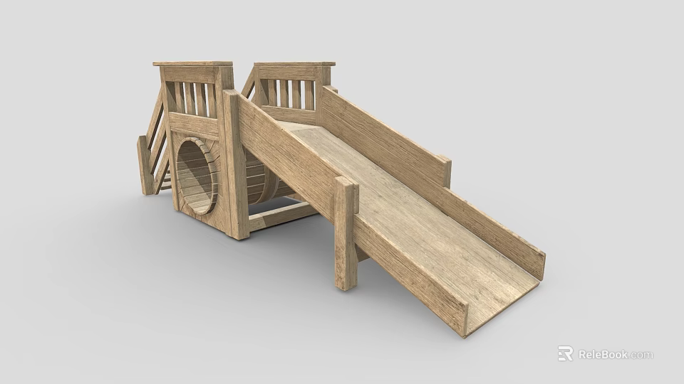 Wooden Play Equipment With Slide Steps And Circular Climbing Tunnel For Kids 3d model 
