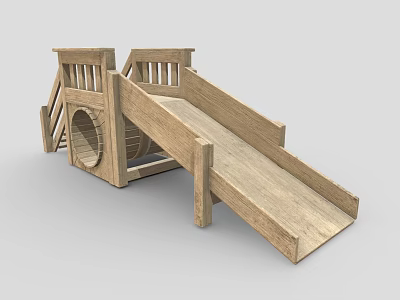 Wooden Play Equipment With Slide Steps And Circular Climbing Tunnel For Kids 3d model