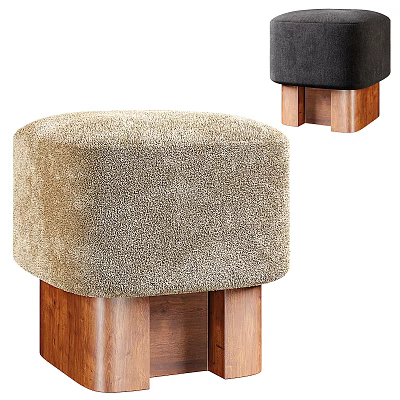 Beige and Black Ottoman with Textured Upholstery and Wooden Legs Modern Design 3d model
