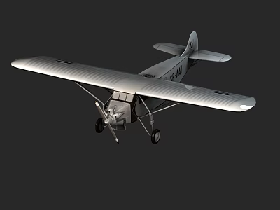 Vintage Silver Passenger Airplane With Biplane Wings Propeller And Landing Gear 3d model