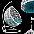 White Mesh Hanging Chair With Blue Cushion And Metal Suspension Frame