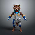 Game and Movie Character Raccoon in Tech Gear with Goggles Blue Gray Armor