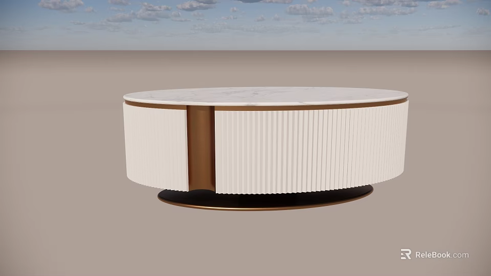 Modern Round Coffee Table With White Surface Brown Accents And Black Base 3d model