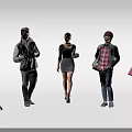 Tech Exhibition Hall Displaying Visitors in Diverse Outfits and Varied Standing Poses