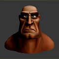 3D Model Of Man With Bald Head Serious Expression Muscular Facial Features Against Dark Background