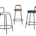 Modern Three Bar Stools With Metal Frame And White Orange Blue Seat Cushions