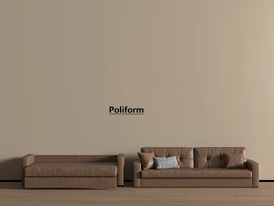 Poliform Brown Leather Sofa Bed With Modern Design And Soft Cushions 3d model