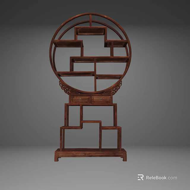 Traditional Chinese Style Console Table With Circular Design And Carved Wooden Shelves 3d model 