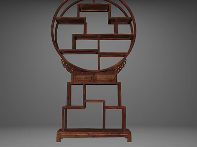 Traditional Chinese Style Console Table With Circular Design And Carved Wooden Shelves 3d model