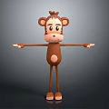 Cute 3D Brown Monkey Character with Big Ears Standing Pose Arms Outstretched for Game Movie