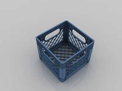Blue Plastic Square Storage Basket With Mesh Design And Handles 3d model