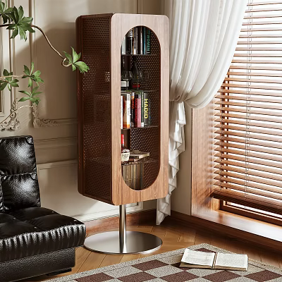 Wooden Shelf Cabinet With Books In Modern Living Room Interior Design 3d model