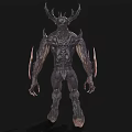 Horned Game Movie Character With Spiked Textured Muscular Body And Mythical Features