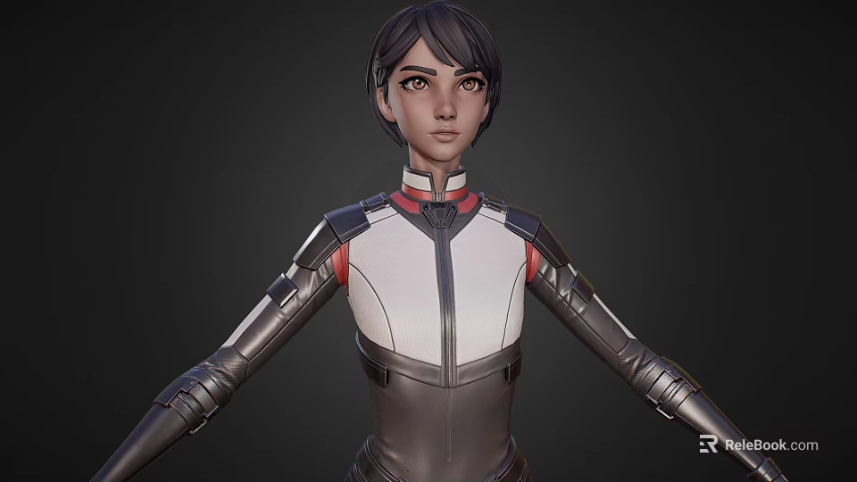 Futuristic Female Game Movie Character With White Gray Armor And Mechanical Shoulder Design 3d model 