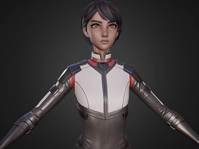 Futuristic Female Game Movie Character With White Gray Armor And Mechanical Shoulder Design 3d model